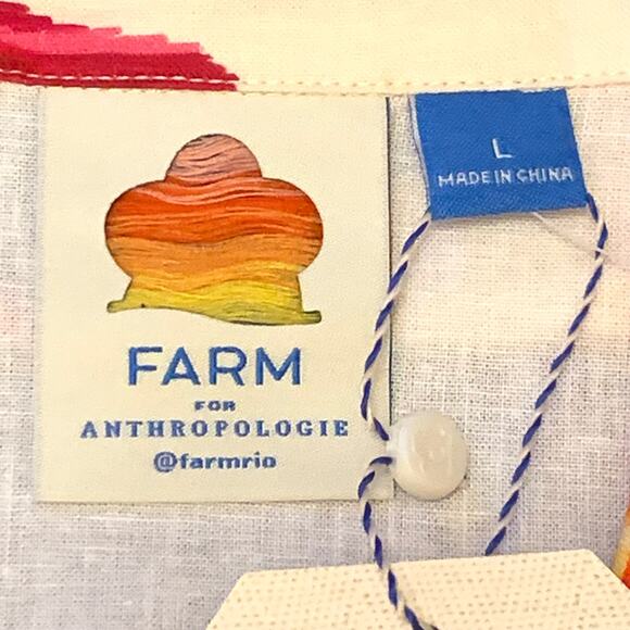 Lg-Farm Rio Anthropologie Womens Shirt Dress Lg Linen Blend Floral Button Front - Picture 3 of 15